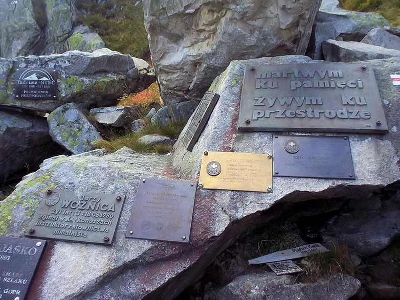 Tabliczka upamiętniająca Tadeusza Stecia (na górze) na Cmentarzu Ofiar Gór