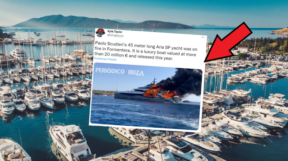Superjacht włoskiego milionera spłonął u wybrzeży Hiszpanii (fot. screen: Twitter/livingbyyyz)