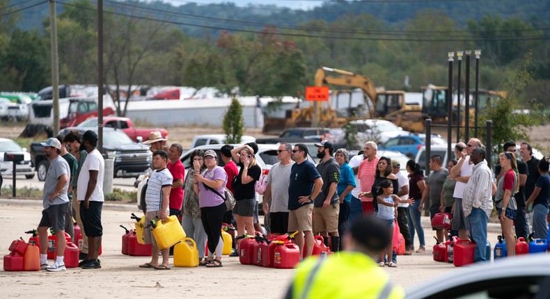 People in line for gasoline in the aftermath of Hurricane Helene on September 29, 2024, in Fletcher, North Carolina.Sean Rayford/Getty Images