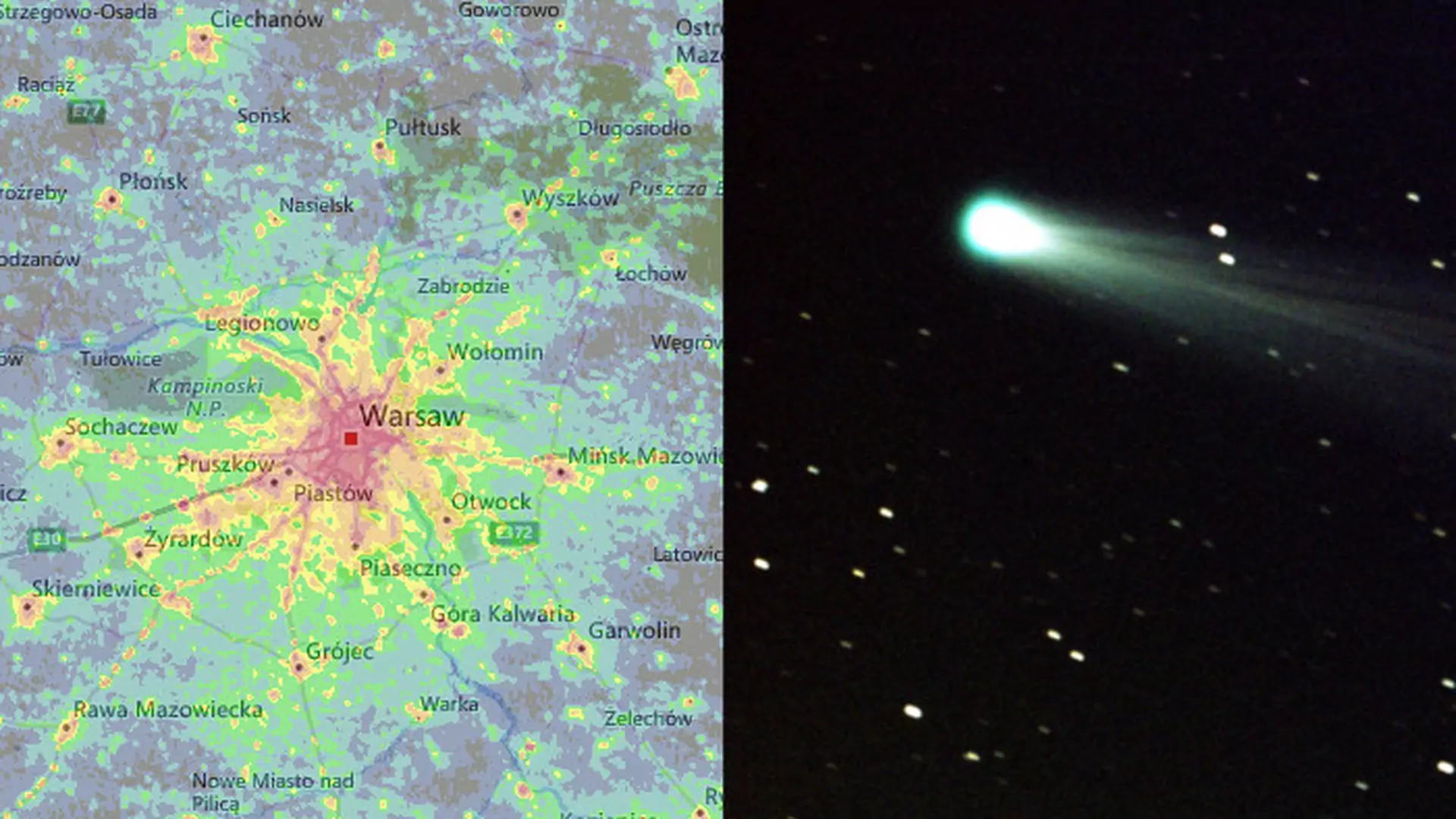 Miasta są zanieczyszczone światłem. Mapa pokazuje, gdzie obserwować komety i gwiazdy