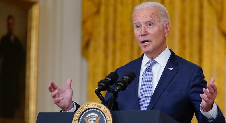 President Joe Biden speaks about prescription drug prices and his Build Back Better agenda from the East Room of the White House, Thursday, Aug. 12.
