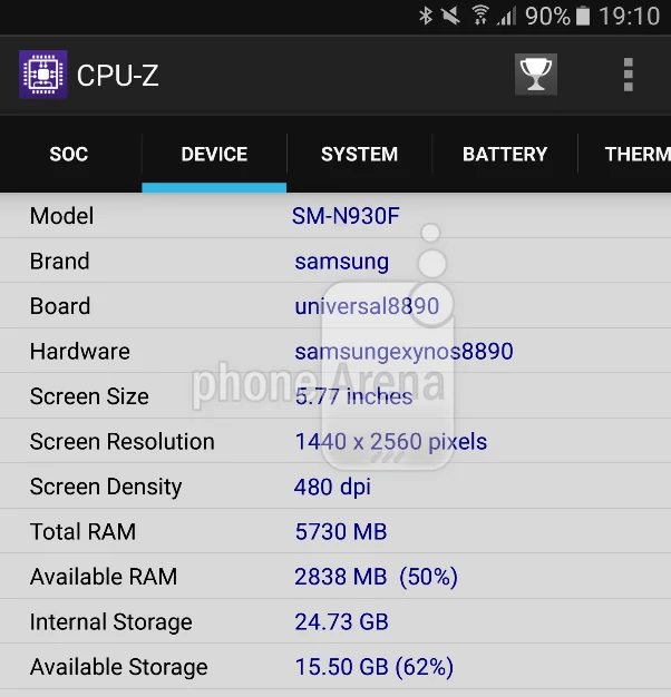 Samsung Galaxy Note 6 ujawnia specyfikację w CPU-Z?