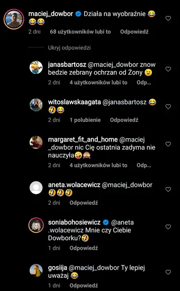 Maciej Dowbor komentuje zdjęcie Sonii Bohosiewicz / Instagram Sonii Bohosiewicz