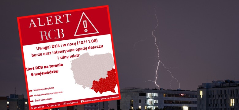 Alert RCB dla sześciu województw. Ostrzeżenie przed burzami