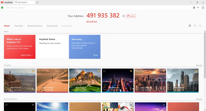 AnyDesk – ekran startowy