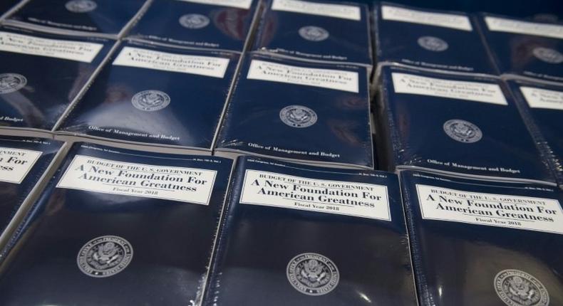 Copies of US President Donald Trump's Fiscal Year 2018 budget are released for distribution on Capitol Hill in Washington, DC, May 23, 2017