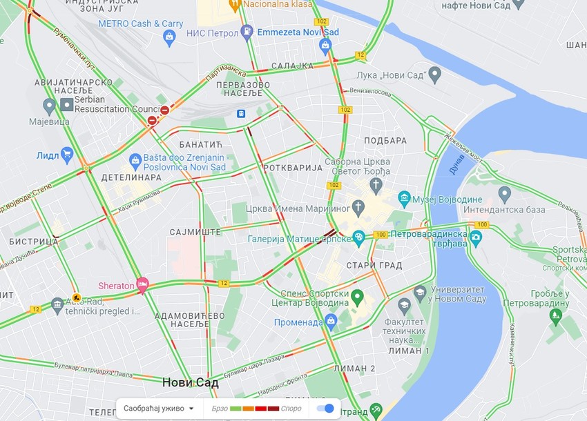 Saobraćaj u Novom Sadu kako ga vidi Google maps