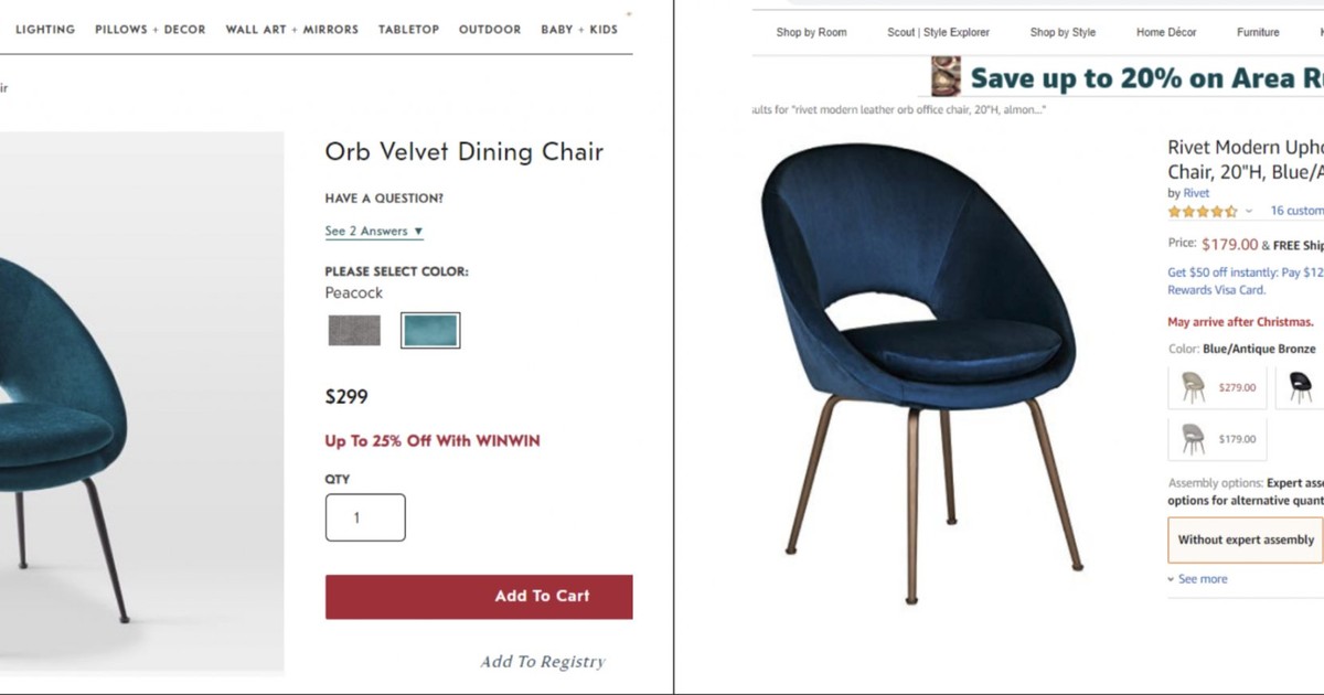 Amazon stopped selling certain furniture designs on its website after West Elm called them