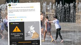 Fala upałów zalewa Wielką Brytanię. Będzie stwarzać zagrożenie dla zdrowia i życia (screen: Twitter.com/metoffice)