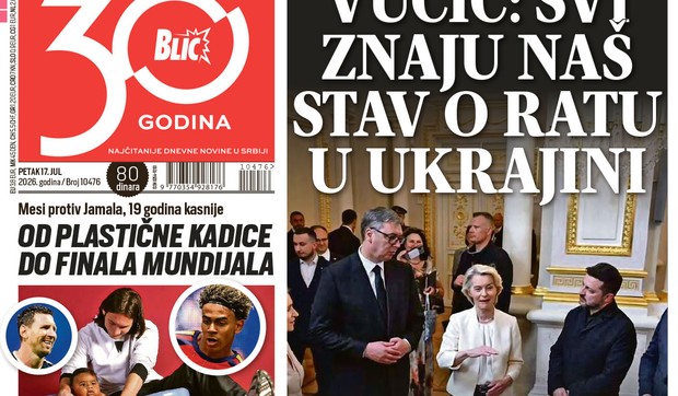Blic naslovna strana za 17.7.