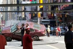 A vehicle that drove up on the sidewalk on Broadway & 43rd is seen in Times Square in New York