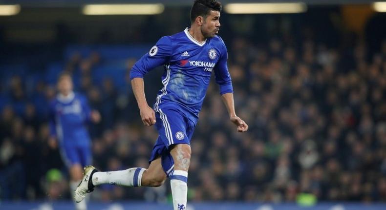 Chelsea's Brazilian-born Spanish striker Diego Costa runs in on goal but is offside during the English Premier League football match between Chelsea and Hull City at Stamford Bridge in London on January 22, 2017