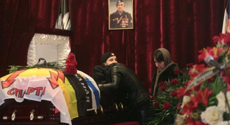 Arseny Pavlov's coffin at a farewell ceremony in Donetsk, on October 19, 2016