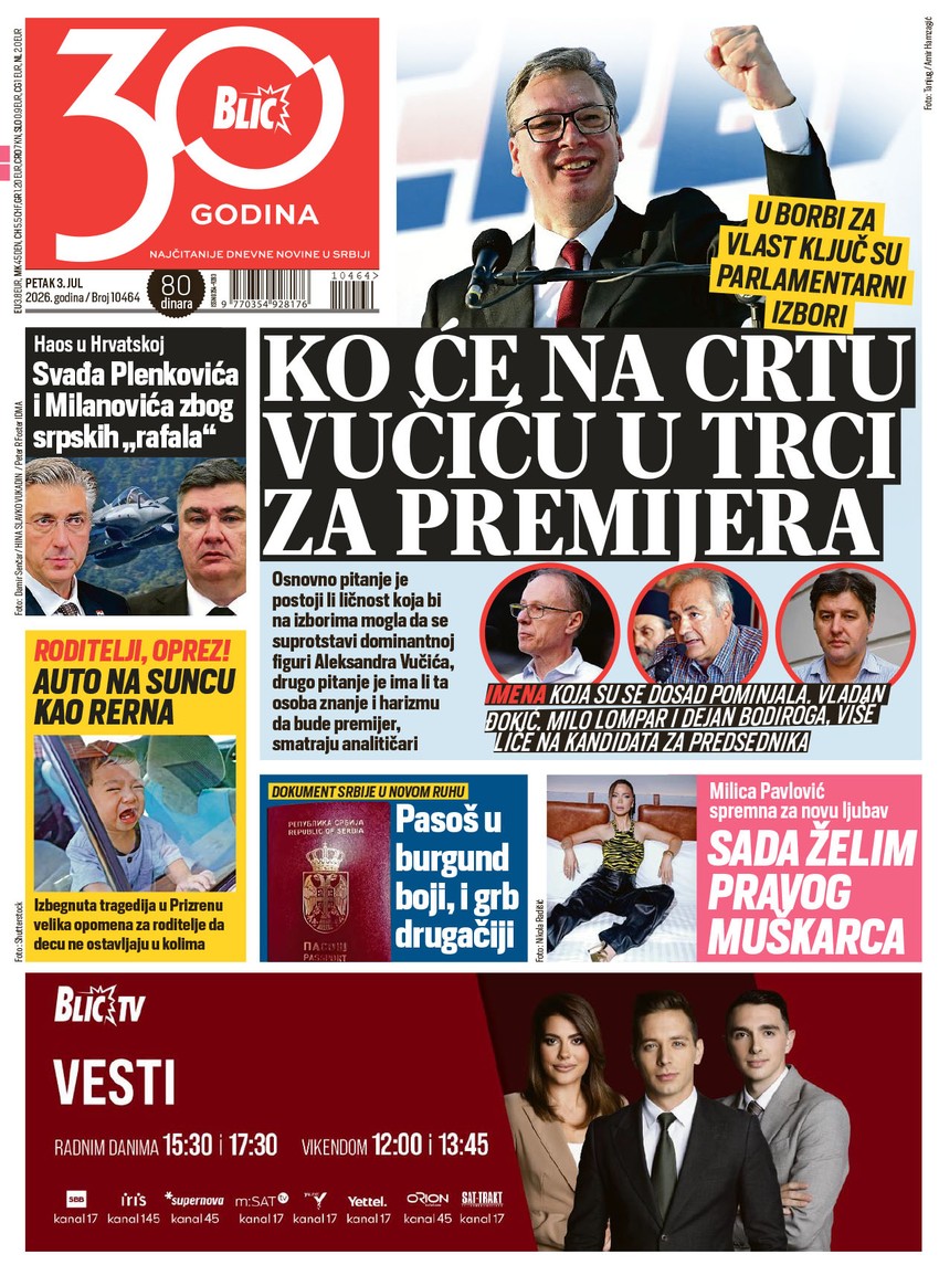 Blic naslovna strana za 3.7.
