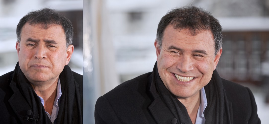 Niespodziewana zmiana nastroju. Dr. Zagłada na pewno coś o tym wie. Na zdj. Nouriel Roubini na Forum w Davos podczas wywiadu dla Bloomerg Television.