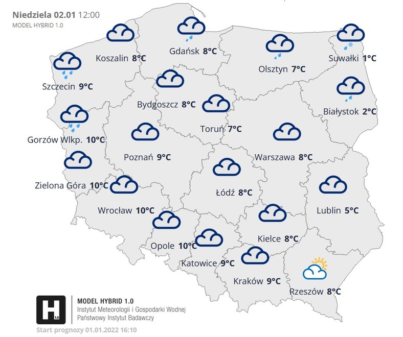 Prognoza pogody dla Polski - niedziela 2 stycznia 2022 r