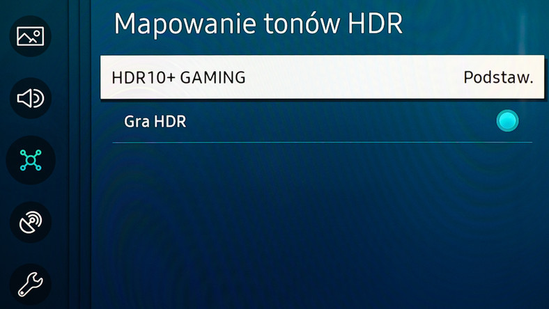 Opcje HDR10+ Gaming i Gra HDR są ważne w Smart TV Samsung z HDR, aby uzyskać w grach prawidłową jasność obrazu.