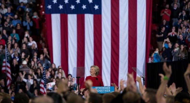 Democratic presidential nominee Hillary Clinton speaks during a midnight rally at Reynolds Coliseum in Morrisville, North Carolina