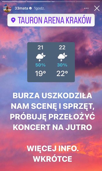 Mata informuje o tym, że jego koncert został przerwany