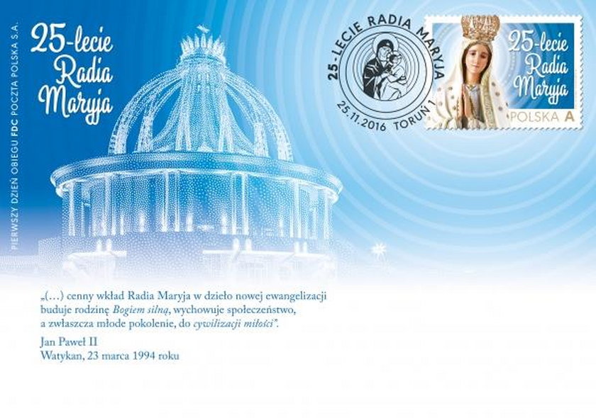 Poczta Polska wydała specjalny znaczek i kopertę z okazji 25-lecia Radia Maryja