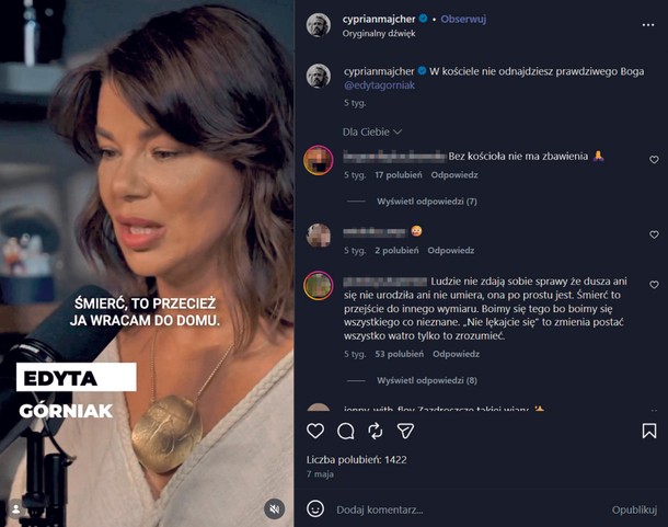 Edyta Górniak była gościnią kanału Cypriana Majchera w maju 2026 r.