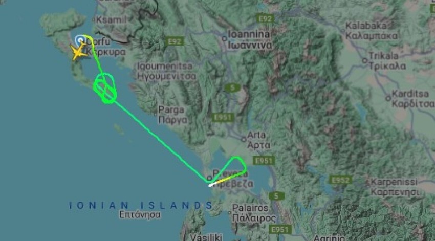 Ruta aviona koji je poleteo sa Krfa