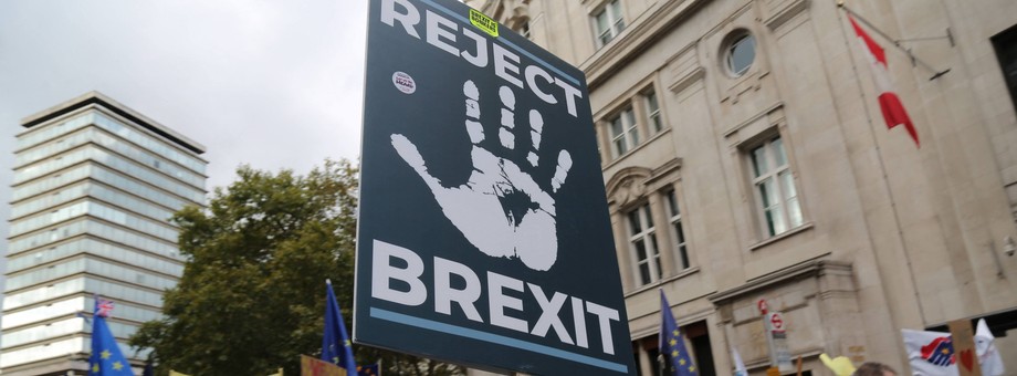 Protest mieszkańców Londynu domagających się kolejnego referendum ws. rządowej umowy brexitu. Londyn, 19.10.2019