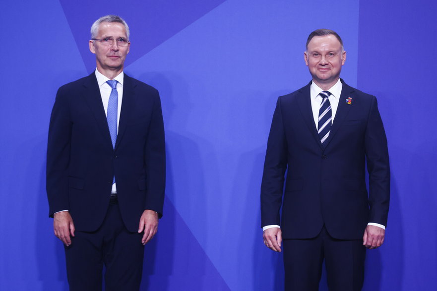 Jens Stoltenberg i Andrzej Duda, szczyt NATO w Madrycie, 29.06.2022