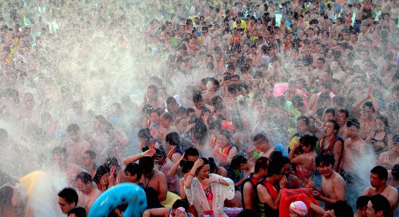 People at a water park on a hot day in Wuhan, in China's Hubei province.