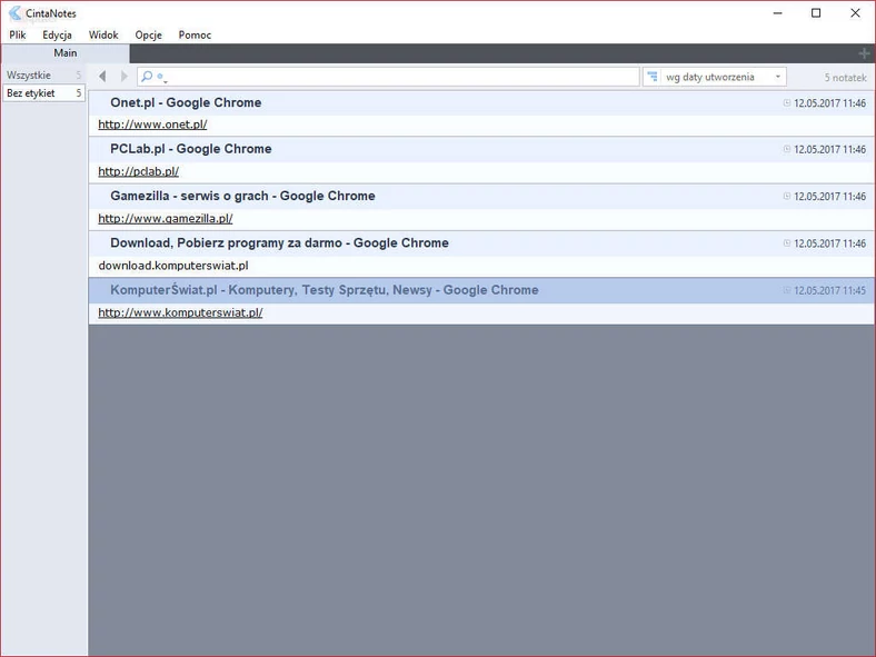 Główne okno programu do przechowywania i zarządzania notatkami - CintaNotes Pro