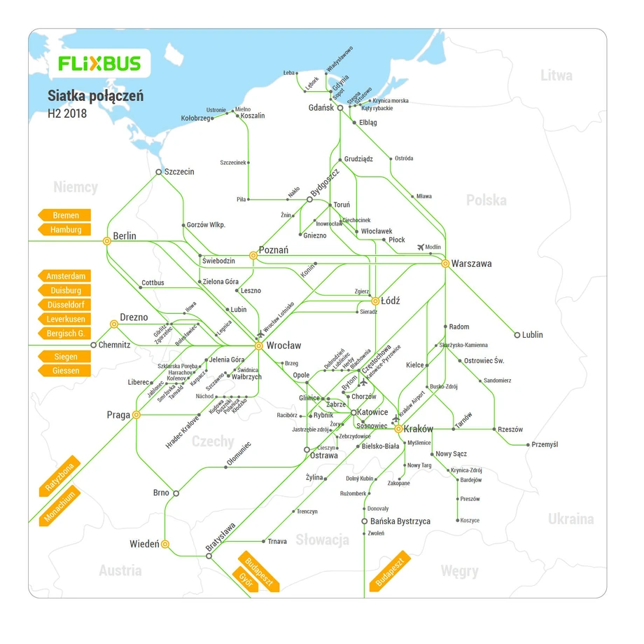 Flixbus - siatka połączeń