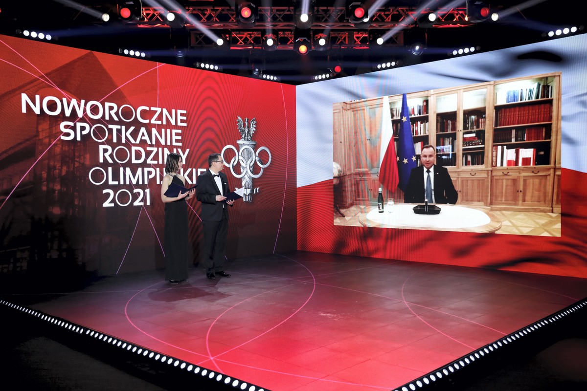 Wystąpienie prezydenta RP Andrzeja Dudy podczas Noworocznego Spotkania Rodziny Olimpijskiej, w Centrum Olimpijskim