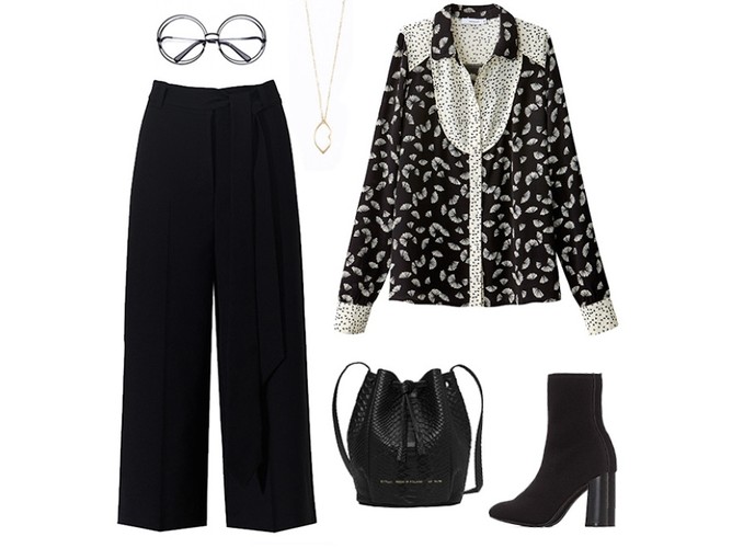 Nienudne STYLIZACJE na jesienną codzienność: koszula, buty - LarRedoute.pl, spodnie - Blackorwhite.pl, torebka - Zofia Chylak, okulary - Chloe, naszyjnik - Kis Kis Bijoux