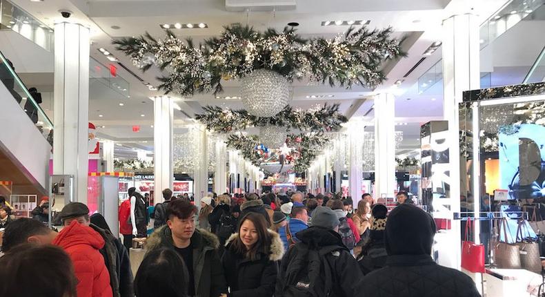 Crowds at Macy's Herald Square store at 9 p.m on Thanksgiving.