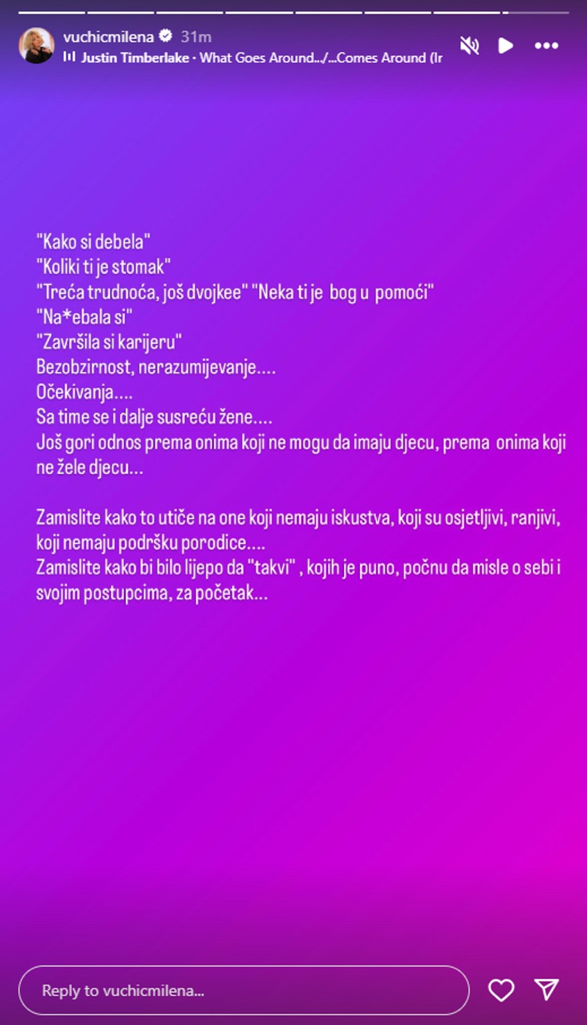 Milena Vučić, objava