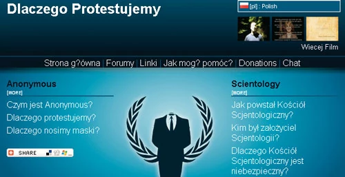 O aktywności Anonymous w Polsce jeszcze nie słyszano. Niemniej organizacja przygotowała polską wersję językową swojej strony - protestuje na niej przeciwko scjentologom