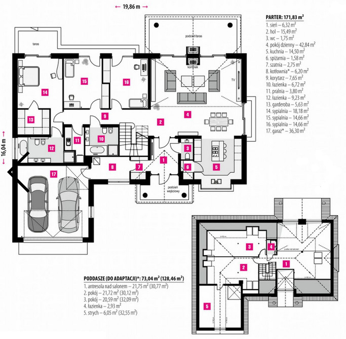 Rzut domu. Projekt: arch. Michał Gąsiorowski. 