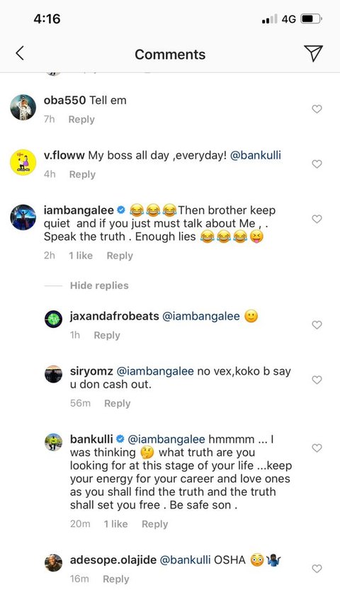 Bankulli fires back at D'Banj. (Instagram/PulseNigeria247)