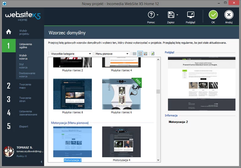 Główne okno programu do tworzenia i edycji stron WWW - Incomedia WebSite X5 Home 12