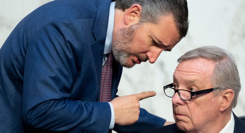 Senator Ted Cruz with Chairman Dick Durbin as Judge Ketanji Brown Jackson speaks during the Senate Judiciary Committee confirmation hearing on March 23, 2022.