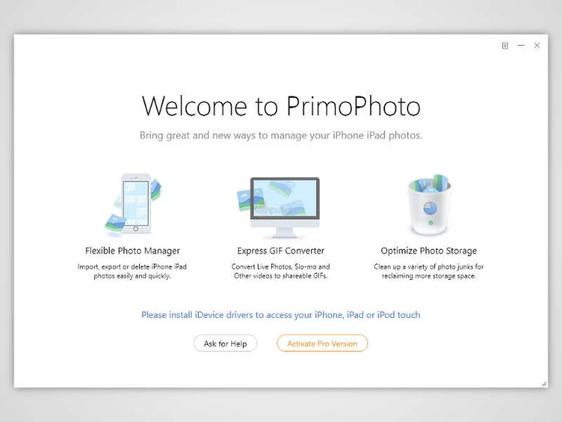 Główne okno programu do zarządzania zdjęciami w smartphonach - PrimoPhoto Pro