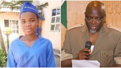 Mmesoma Ejikeme, the candidate with the controversial UTME score and JAMB Registrar, Prof Ishaq Oloyede. [Legit]