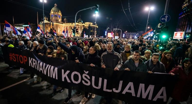 Protesters at one rally held a banner reading 'Stop to bloody shirts', a reference to an attack last November on an opposition politician that set off this round of protests