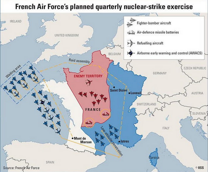 Jeden ze schematów ćwiczeń, które zakładają uderzenie jądrowe na terytorium Francji.