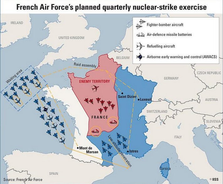 Jeden ze schematów ćwiczeń, które zakładają uderzenie jądrowe na terytorium Francji.