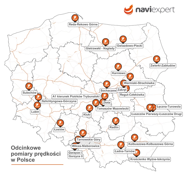 Mapa odcinkowych pomiarów prędkości