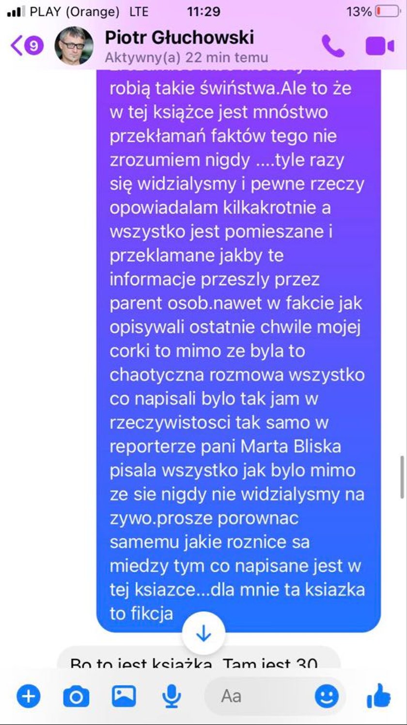 Screeny rozmów Joanny Skiby z Piotrem Głuchowskim