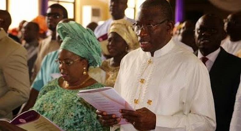 President Goodluck Jonathan and the First Lady, Dame Patience at the thanksgiving and farewell service held in their honour.