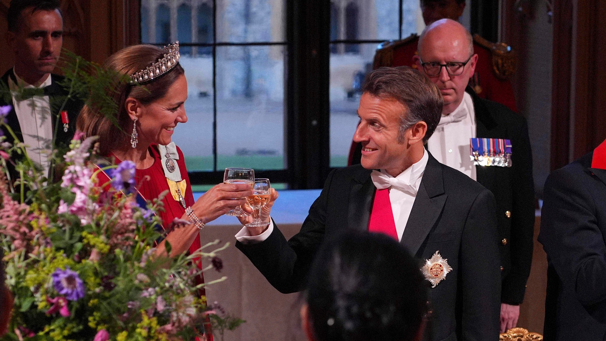 Banket na Windsorskom hrade: princezná Kate a Emmanuel Macron.