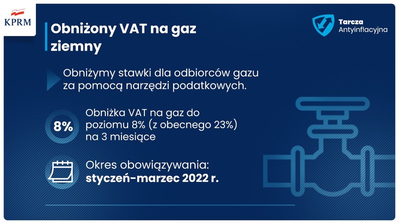 Tarcza antyinflacyjna - obniżka VAT na gaz